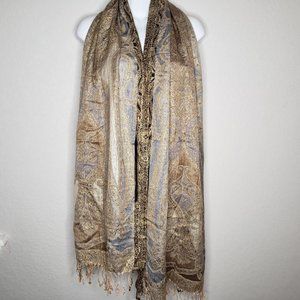 Collectioneighteen wrap Gold and black with fringe Rayon and Polyester